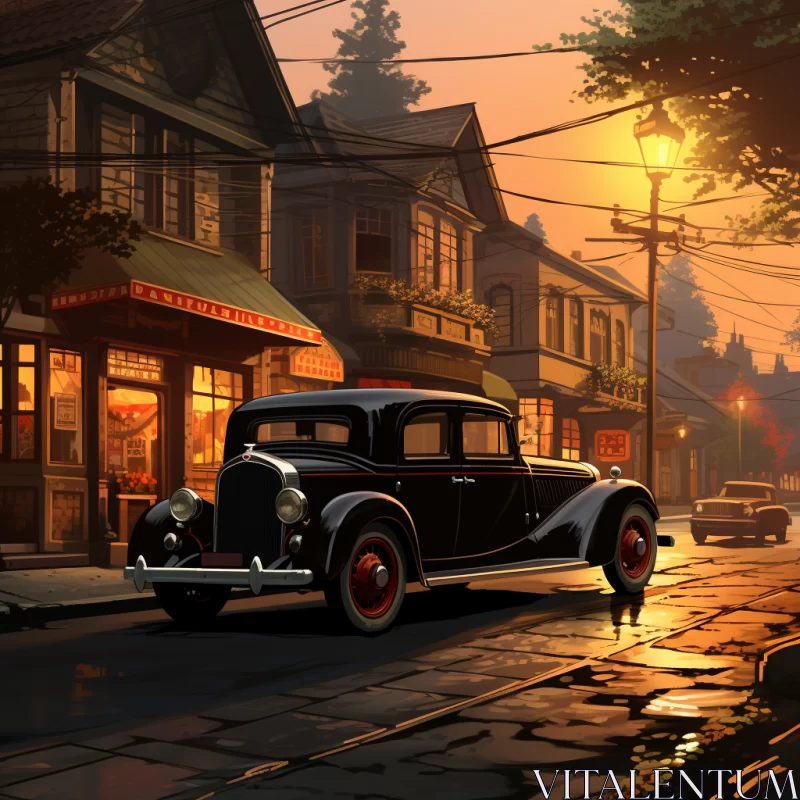 Vintage Car Street Scene in 2D Game Art Style - AI Art images AI Image