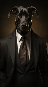Elegant Corporate Dog Portrait in Gold and Bronze Tones