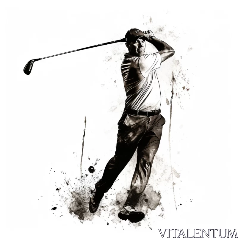 Ink Wash Golf Swing Depiction with Realistic & Abstract Elements AI Image