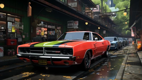 Vintage Racing: Dodge Charger Speeding in Layered Street Scenes - AI Art images AI Image