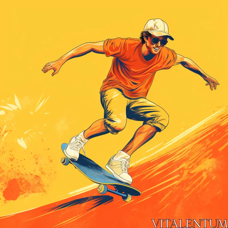 AI ART Action-Packed Skater Image with Retro Aesthetic & Vibrant Background