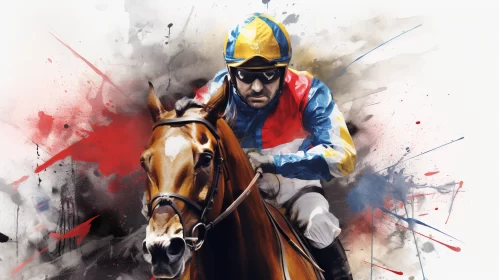 High-Resolution UHD Image of a Jockey on a Horse, Vibrant Colors & Realistic Detail AI Image
