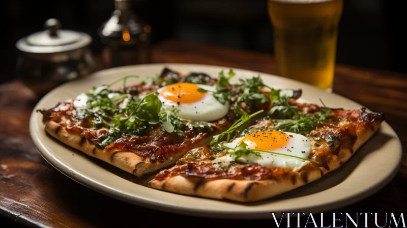 Indigo and Brown Pizza with Egg - A Chicago Imagist Style Artwork AI Image