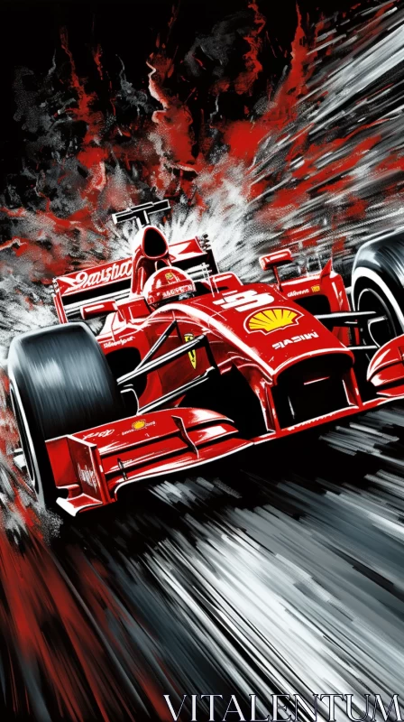 Fusion of Oil & Digital Art: Ferrari F1 Car in Motion  - AI Generated Images AI Image