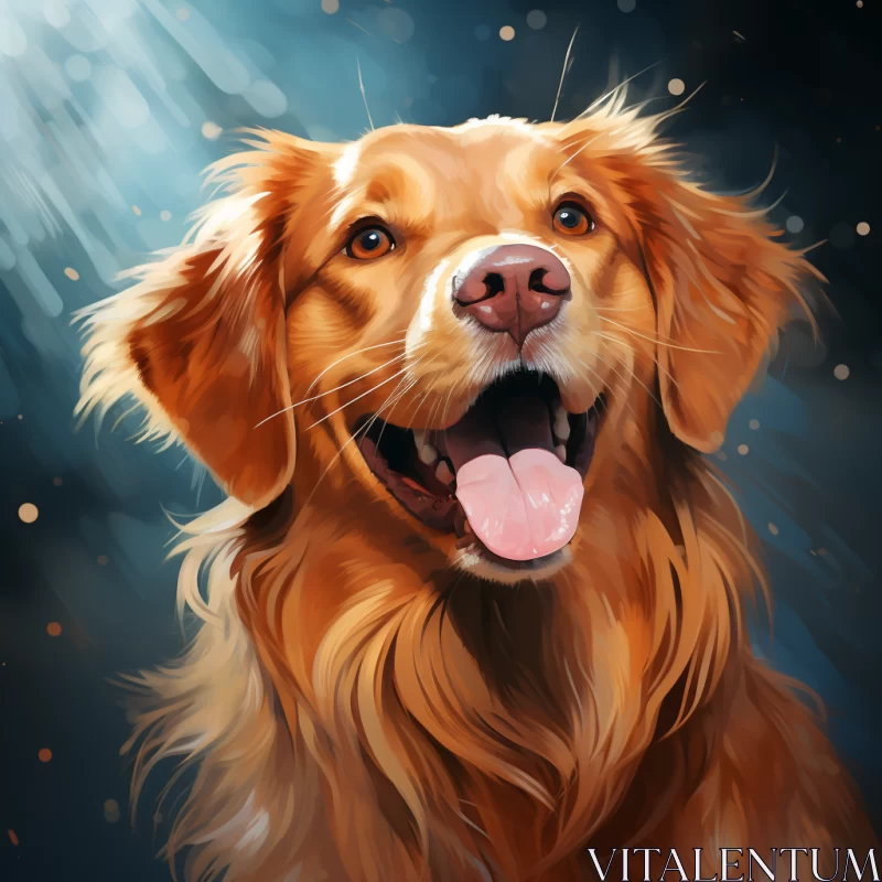 Golden Retriever Digital Painting in Contrasting Sky-Blue and Red AI Image