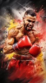 High-Resolution Abstract Cartoon-Style Boxer Image with Bold Colors and Heavy Brushstrokes AI Image