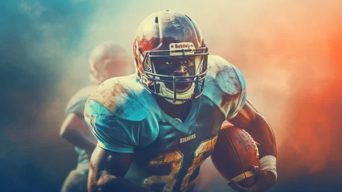 Intense American Football Image with African Art Influences and Retro Filters AI Image