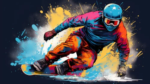 Vibrant Pop-Art Snowboarder Design in UHD 32k - Urban & Nostalgic Appeal AI Image