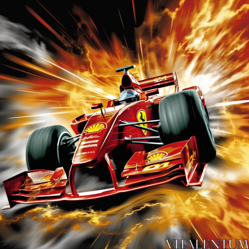 Vibrant Red Race Car Illustration in Fiery Storm with Retro Outrun Style  - AI Generated Images AI Image