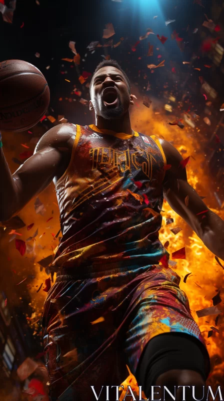 Vivid Basketball Action Portrait with Cinematic Background AI Image