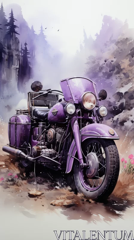 Dieselpunk Motorcycle Art in Watercolor Style AI Image