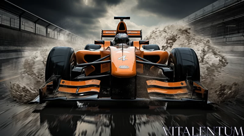 Dynamic Orange Race Car on Rainy Track with Bold Facial Emotion  - AI Generated Images AI Image