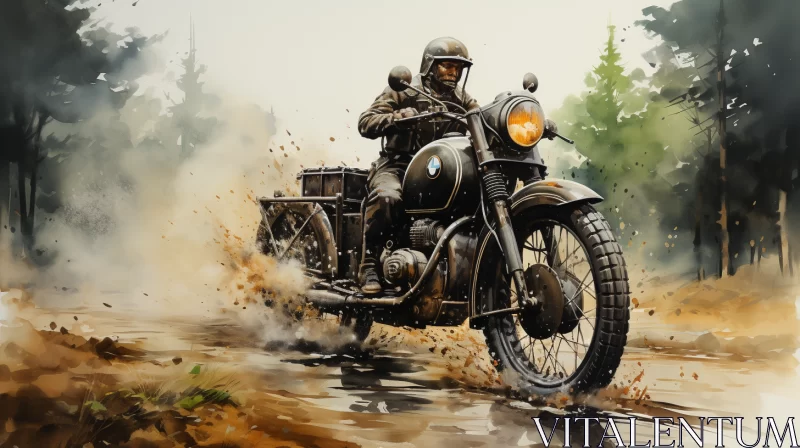 Gritty Military Motorcycle Scene in Muddy Terrain AI Image