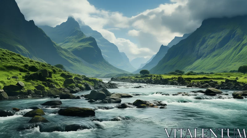 Realistic Mountain Lake Scene with Fantasy Elements AI Image