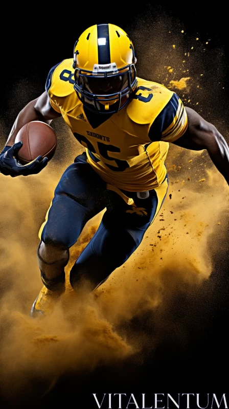 Bold Textured Football Player Image in Indigo and Yellow AI Image