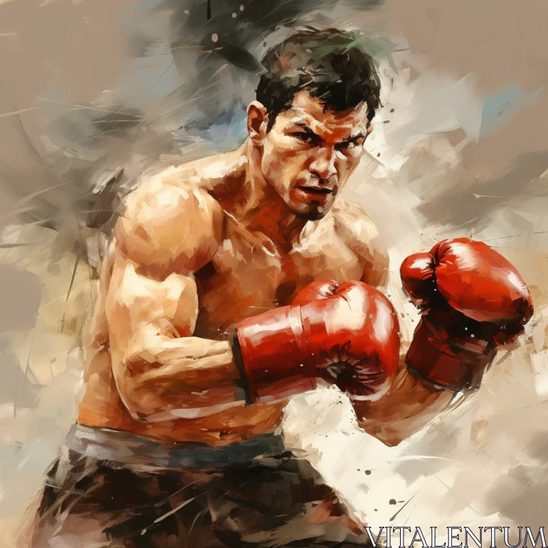 Dynamic Boxing Scene Artwork in Red and Beige Tones AI Image