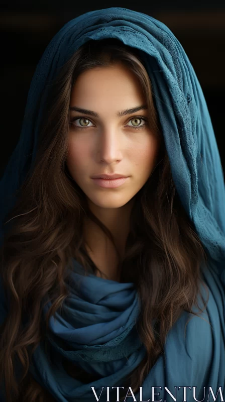 Medieval-Inspired Layered Portrait of Woman with Expressive Eyes and Radiant Colors AI Image