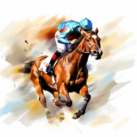 Vibrant Painting of Jockey & Horse Race, Merging Traditional and Digital Art Techniques AI Image