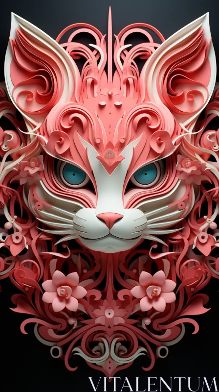 3D Rendered Intricate Feline Artwork with Futuristic Fantasy Elements AI Image