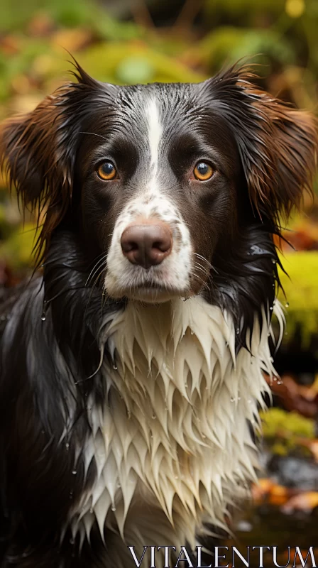 Detailed Outdoor Portrait of Green-eyed Dog by Water AI Image