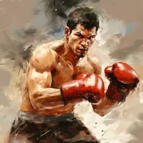 Dynamic Boxing Scene Artwork in Red and Beige Tones AI Image