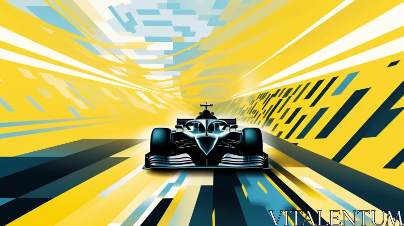 Futuristic Racecar Poster in Vibrant Yellow-Blue Skyline  - AI Generated Images AI Image