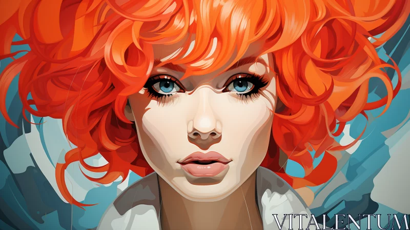 Neo-Pop and Retro-Futuristic Portrait of Glossy Red-Haired Girl AI Image