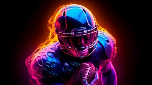 Neon Realism Football Action: Liquid Metal Player in Vibrant Scene AI Image