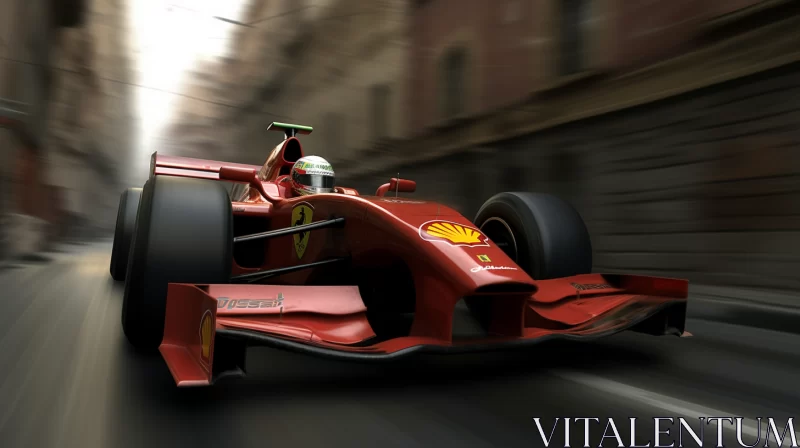 Photorealistic Ferrari Racing in Urban Street with Romanesque Architecture  - AI Generated Images AI Image