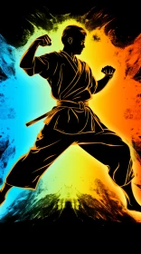 Anime-Inspired Pop Art of Karate Fighter with Sword in 8K AI Image