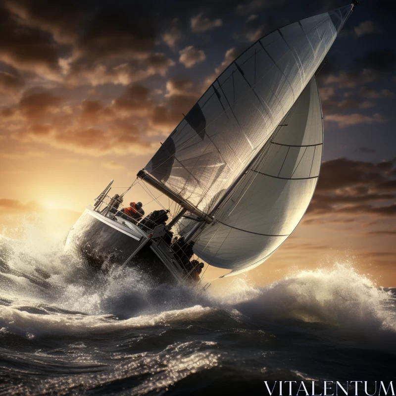 AI ART Award-Winning Maritime Photograph Capturing Sailboat in Tumultuous Waves