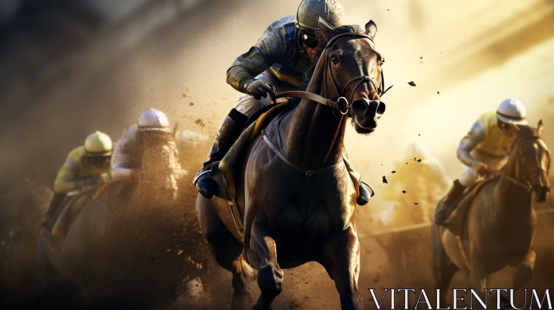 UHD 8K Image of Horse Race & Military Scenes in Vibrant Wildlife, Dramatic Shadows & Gold Tones AI Image