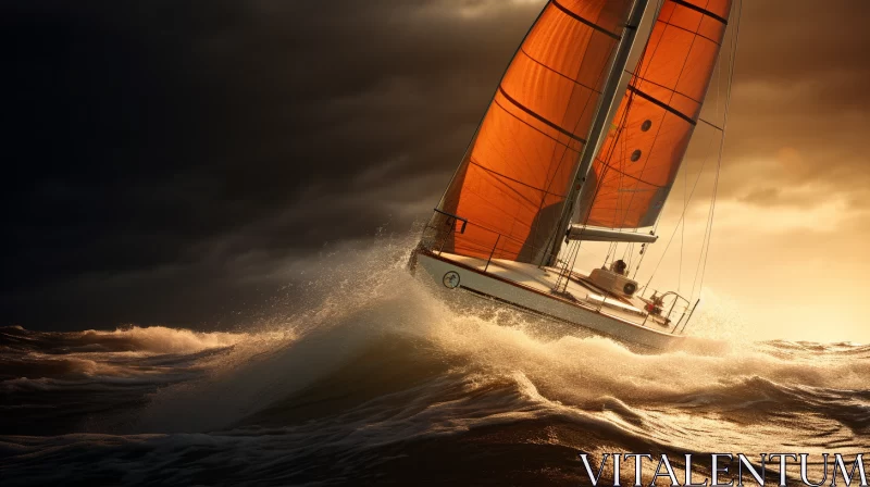 AI ART Dramatic Sailboat Scene in Stormy Sea Rendered in Cinema4D