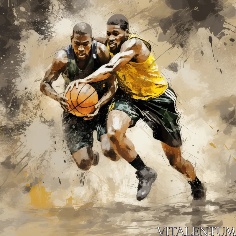 Dynamic Basketball Game Painting in Mbole Art Style AI Image