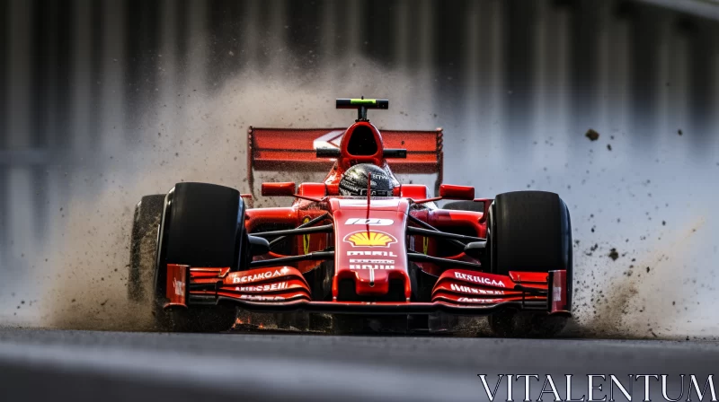 Dynamic Ferrari F1 Race Car in Action on White Road  - AI Generated Images AI Image
