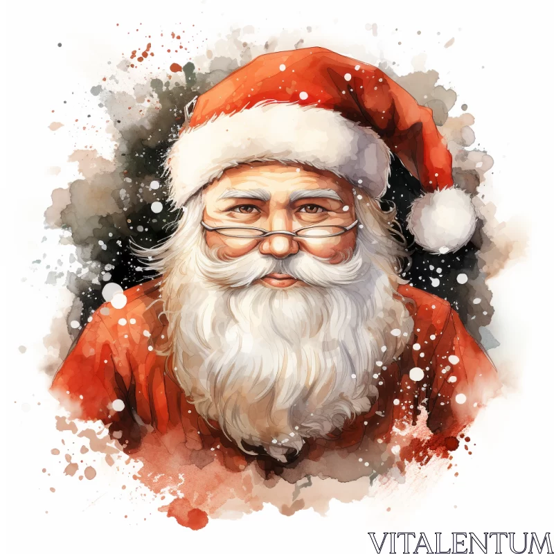 Santa Claus in Glasses: An Atmospheric Watercolor Portraiture AI Image