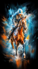 Vibrant Action Painting of Man Riding Horse in Dynamic Energy AI Image
