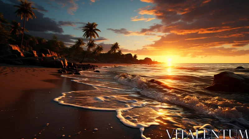 3D Tropical Beach Scene with Photorealistic Elements AI Image