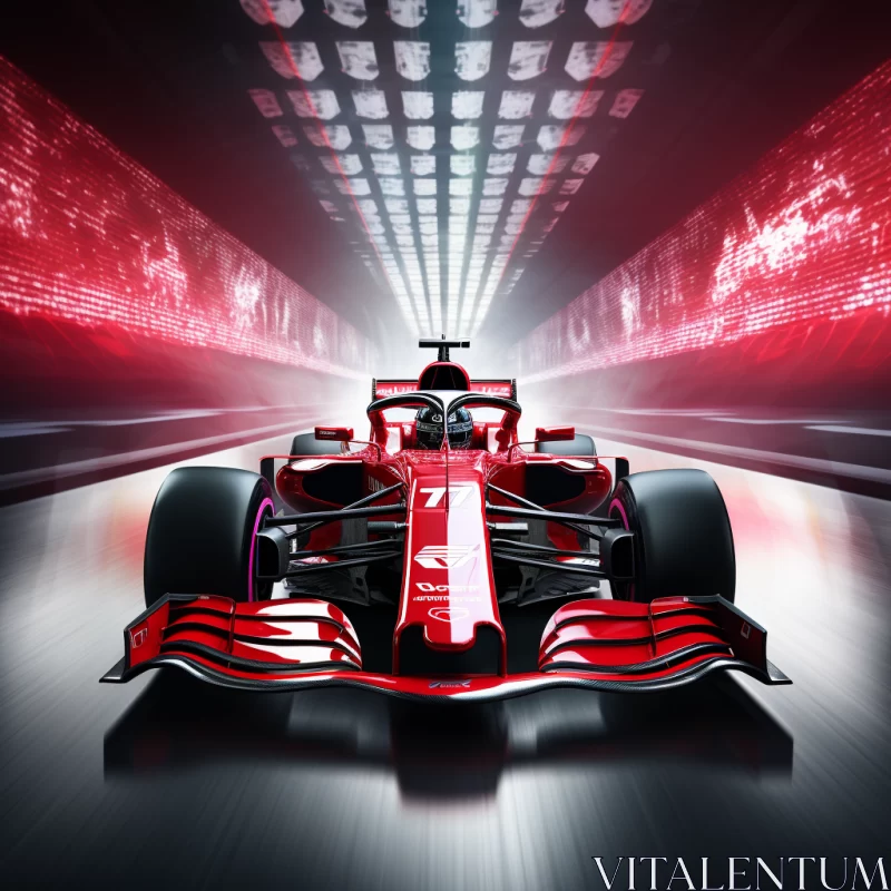 AI ART Dynamic Ferrari F1 Car Image in Red-Lit Tunnel Showcasing Power and Speed  - AI Generated Images
