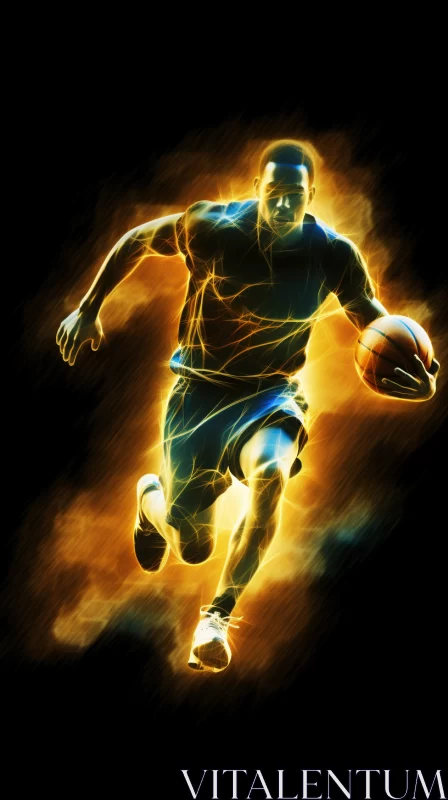 High-Energy Digital Artwork of Basketball Game in Vibrant Colors AI Image