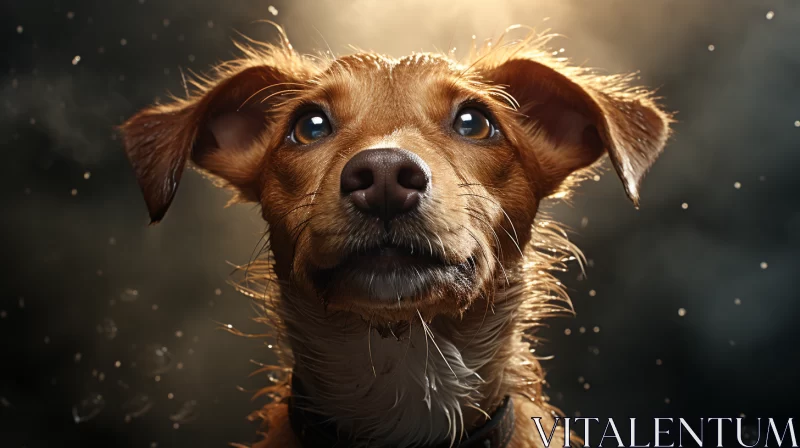 Joyful Brown Dog in Rain with Rusty Debris Background AI Image