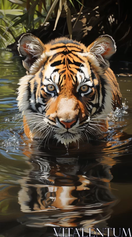 Realistic Wildlife Art: Tiger Floating in Water AI Image