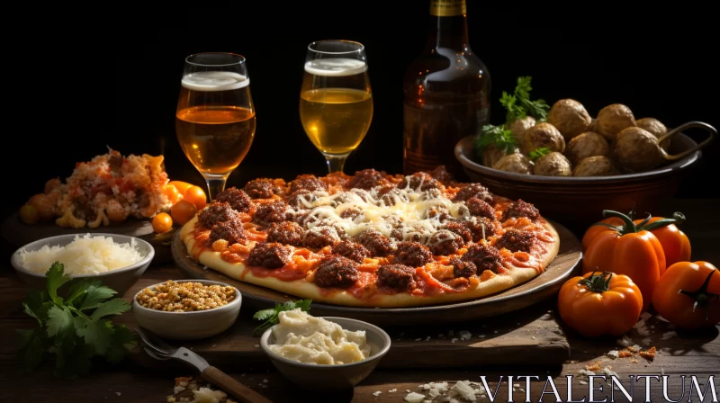 Delicious Pizza on Tabletop - Night Photography with Canon EOS 5D AI Image