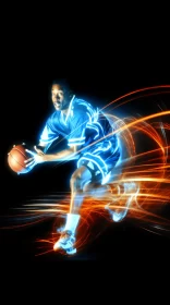 Dynamic Basketball Player Image with Luminous Colors and Xbox 360 Game Graphics AI Image