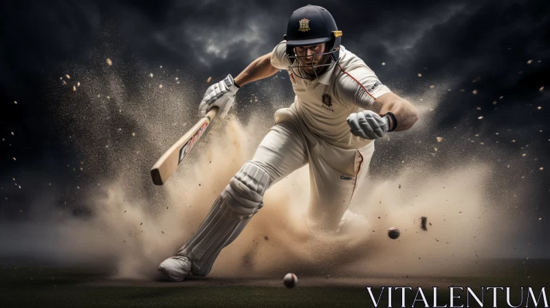 Dynamic Cricket Player in Action - Anglo Gothic Style AI Image