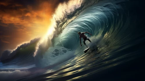 Dynamic Surfing Scene, Vibrant Colors, Epic Fantasy Style, Photorealistic Detailing, Unique Fisheye  AI Image
