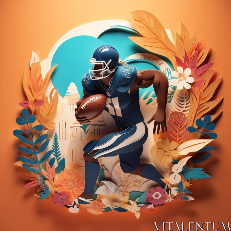 Intricate Paper Art of Football Player Amidst Tropical Landscape AI Image