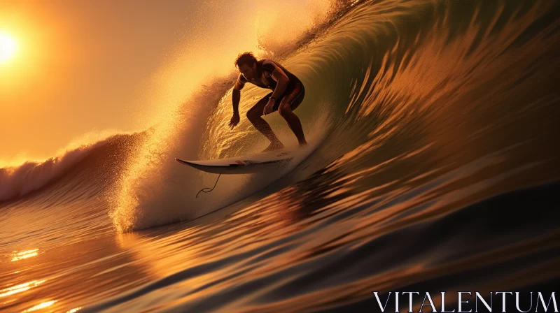 Stunning Surfing Image with Swirling Colors of Sunset and Dynamic Energy of Sport, Detailed Hyper-Re AI Image