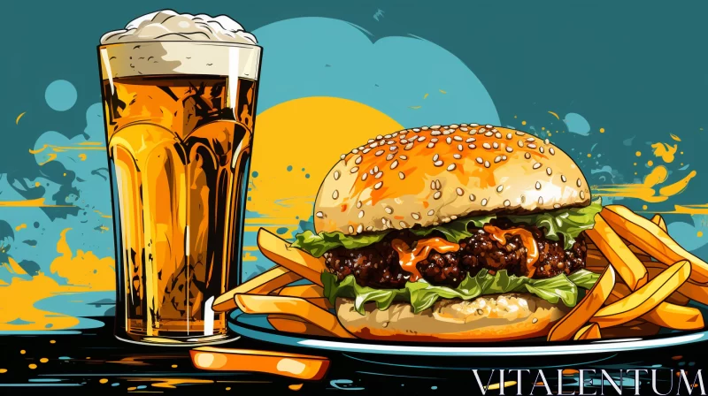 Burger and Beer - A Nostalgic Graffiti-Inspired Vector Illustration AI Image
