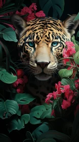 Jaguar in the Wild: A Floral Embellished Portrayal AI Image